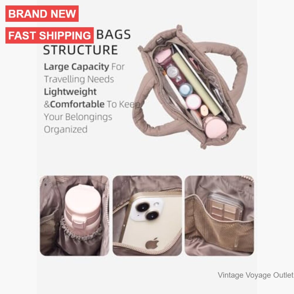 Puffer Crossbody Tote Bag Nylon Weekender Overnight Shoulder Handbag - Picture 4 of 7